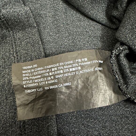 THEORY Snap Henley T-Shirt Charcoal Grey LS Tee Jersey Comfort Stretch - Picture 8 of 10